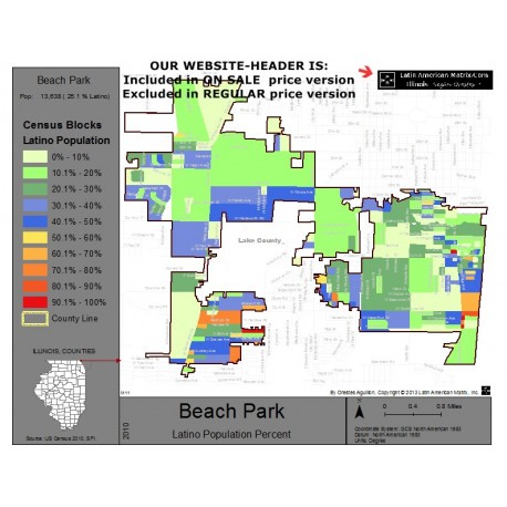 M011-Beach Park, Latino Population Percentages, by Census Blocks, Census 2010