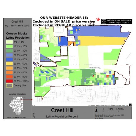 M011-Crest Hill, Latino Population Percentages, by Census Blocks, Census 2010