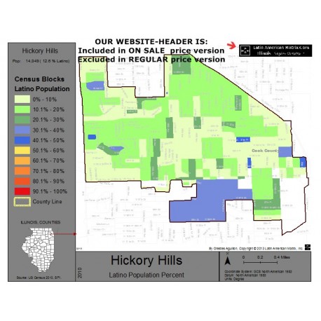 M011-Hickory Hills, Latino Population Percentages, by Census Blocks, Census 2010