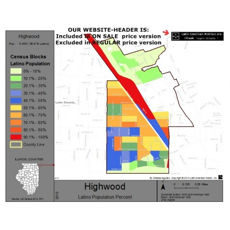 M011-Highwood, Latino Population Percentages, by Census Blocks, Census 2010