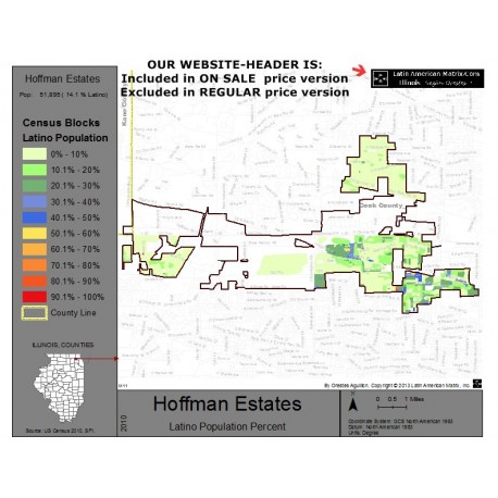 M011-Hoffman Estates, Latino Population Percentages, by Census Blocks, Census 2010