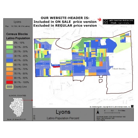 M011-Lyons, Latino Population Percentages, by Census Blocks, Census 2010