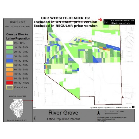 M011-River Grove, Latino Population Percentages, by Census Blocks, Census 2010