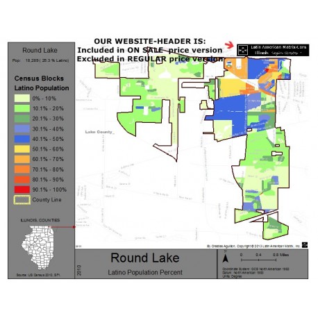 M011-Round Lake, Latino Population Percentages, by Census Blocks, Census 2010