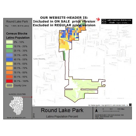 M011-Round Lake Park, Latino Population Percentages, by Census Blocks, Census 2010