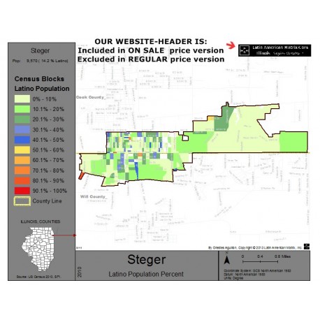 M011-Steger, Latino Population Percentages, by Census Blocks, Census 2010