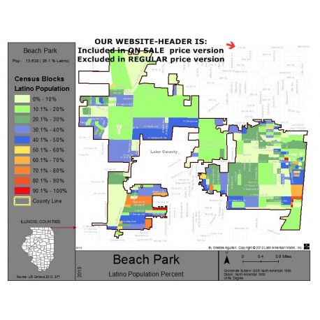 M111-Beach Park, Latino Population Percentages, by Census Blocks, Census 2010