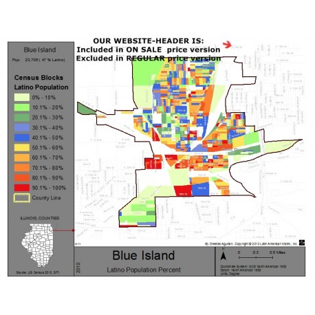 M111-Blue Island, Latino Population Percentages, by Census Blocks, Census 2010