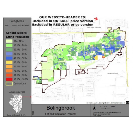 M111-Bolingbrook, Latino Population Percentages, by Census Blocks, Census 2010