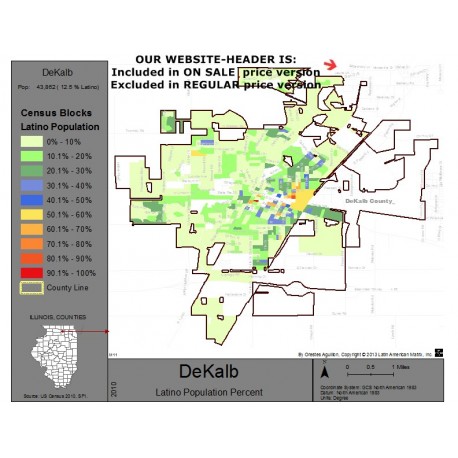 M111-DeKalb, Latino Population Percentages, by Census Blocks, Census 2010