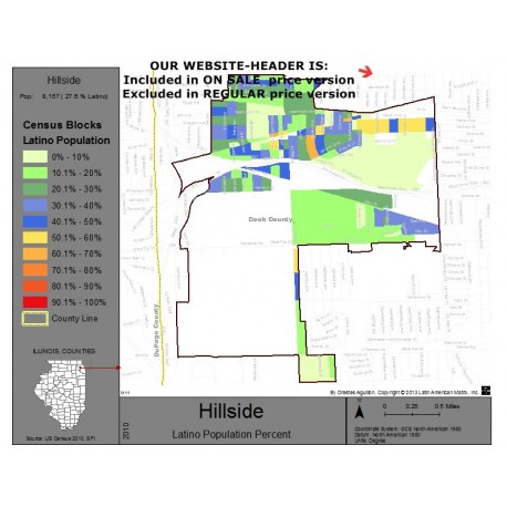 M111-Hillside, Latino Population Percentages, by Census Blocks, Census 2010
