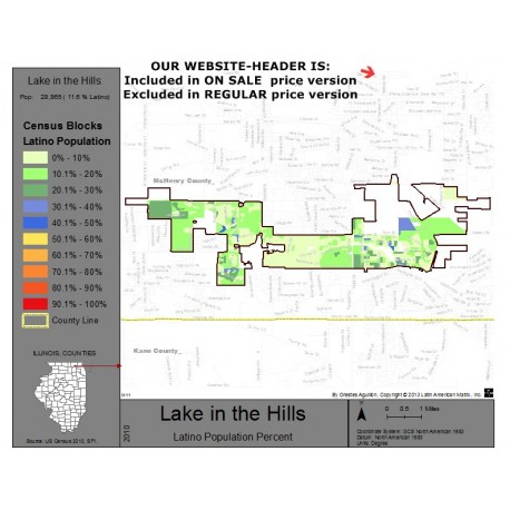 M111-Lake in the Hills, Latino Population Percentages, by Census Blocks, Census 2010