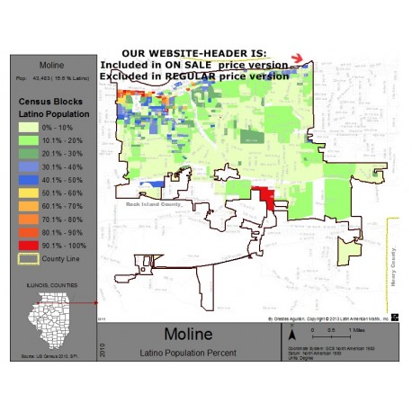 M111-Moline, Latino Population Percentages, by Census Blocks, Census 2010