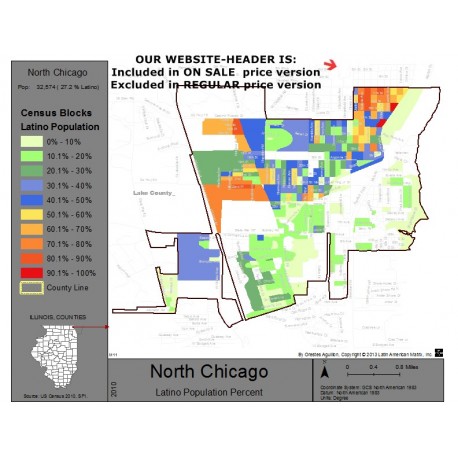 M111-North Chicago, Latino Population Percentages, by Census Blocks, Census 2010