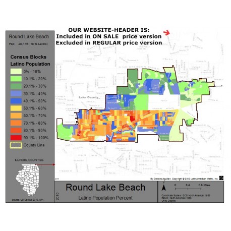 M111-Round Lake Beach, Latino Population Percentages, by Census Blocks, Census 2010