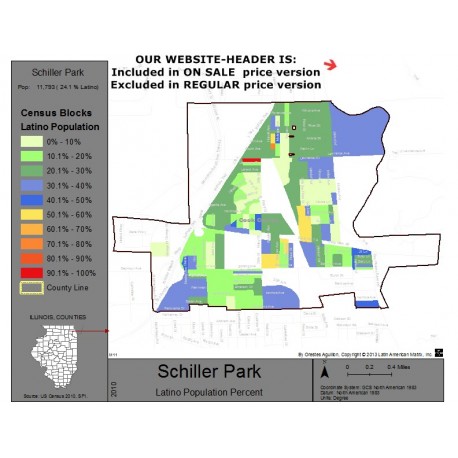 M111-Schiller Park, Latino Population Percentages, by Census Blocks, Census 2010