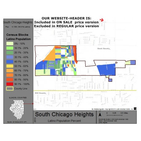 M111-South Chicago Heights, Latino Population Percentages, by Census Blocks, Census 2010