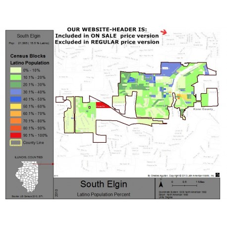 M111-South Elgin, Latino Population Percentages, by Census Blocks, Census 2010