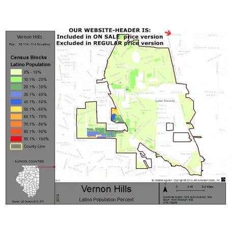 M111-Vernon Hills, Latino Population Percentages, by Census Blocks, Census 2010