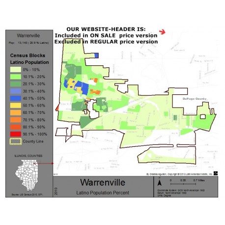 M111-Warrenville, Latino Population Percentages, by Census Blocks, Census 2010