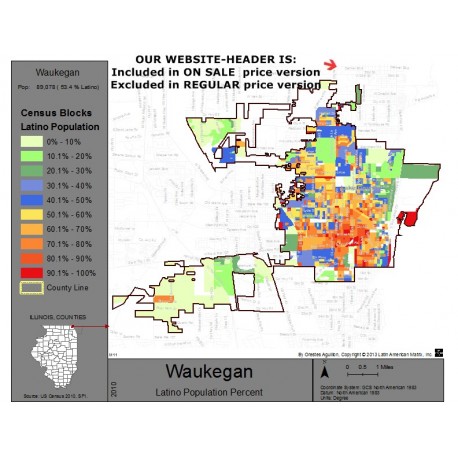 M111-Waukegan, Latino Population Percentages, by Census Blocks, Census 2010