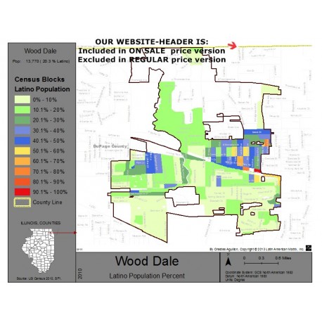 M111-Wood Dale, Latino Population Percentages, by Census Blocks, Census 2010