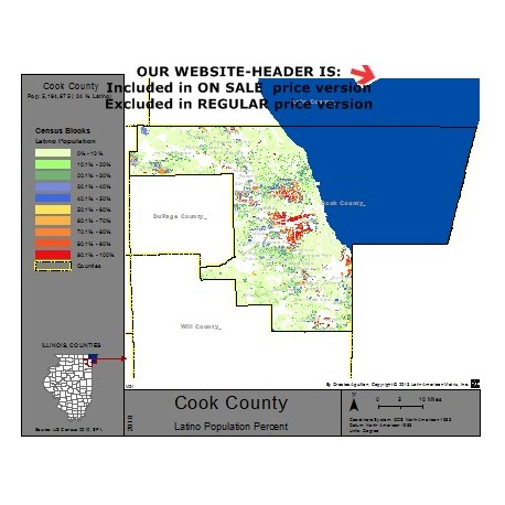 M21-Cook County, Latino Population Percentages, by Census Blocks, Census 2010