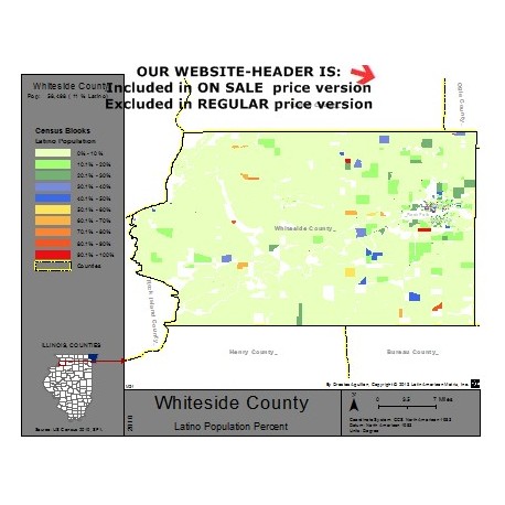 M21-Whiteside County, Latino Population Percentages, by Census Blocks, Census 2010