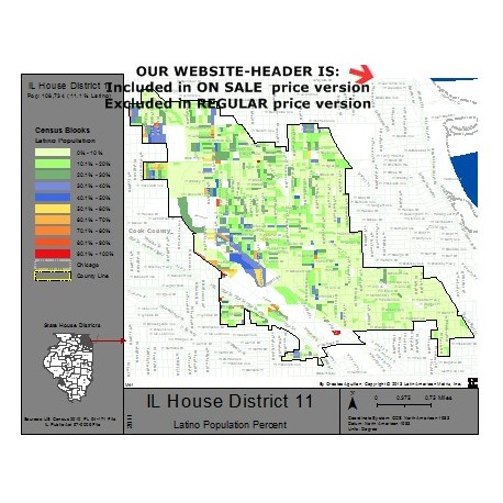 M41-IL House District 11, Latino Population Percentages, by Census Blocks, Census 2010