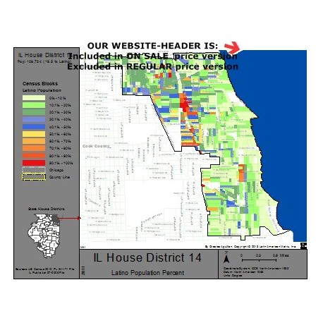 M41-IL House District 14, Latino Population Percentages, by Census Blocks, Census 2010