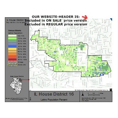 M41-IL House District 16, Latino Population Percentages, by Census Blocks, Census 2010