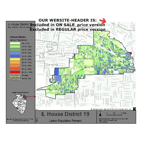 M41-IL House District 19, Latino Population Percentages, by Census Blocks, Census 2010