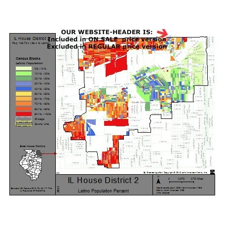 M41-IL House District 2, Latino Population Percentages, by Census Blocks, Census 2010