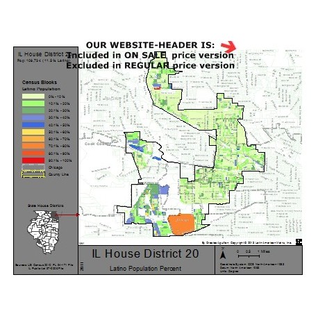 M41-IL House District 20, Latino Population Percentages, by Census Blocks, Census 2010