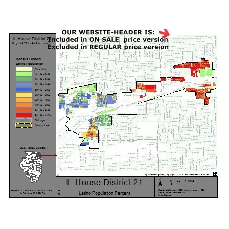 M41-IL House District 21, Latino Population Percentages, by Census Blocks, Census 2010