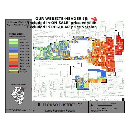 M41-IL House District 22, Latino Population Percentages, by Census Blocks, Census 2010