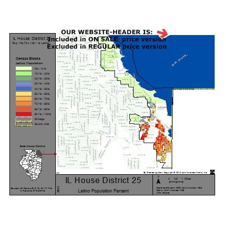 M41-IL House District 25, Latino Population Percentages, by Census Blocks, Census 2010