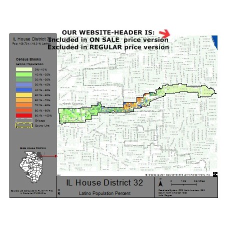 M41-IL House District 32, Latino Population Percentages, by Census Blocks, Census 2010