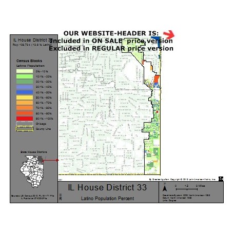 M41-IL House District 33, Latino Population Percentages, by Census Blocks, Census 2010