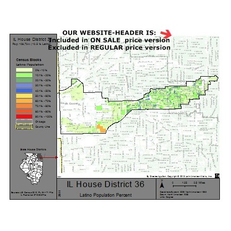 M41-IL House District 36, Latino Population Percentages, by Census Blocks, Census 2010