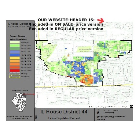 M41-IL House District 44, Latino Population Percentages, by Census Blocks, Census 2010