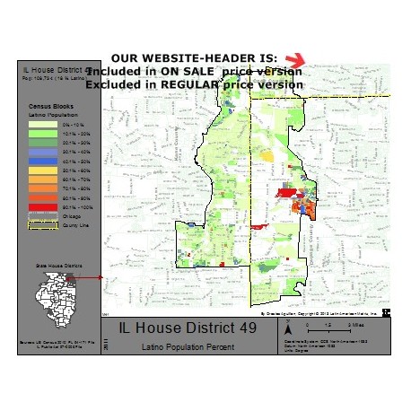 M41-IL House District 49, Latino Population Percentages, by Census Blocks, Census 2010