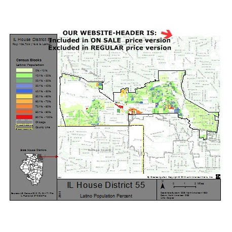 M41-IL House District 55, Latino Population Percentages, by Census Blocks, Census 2010