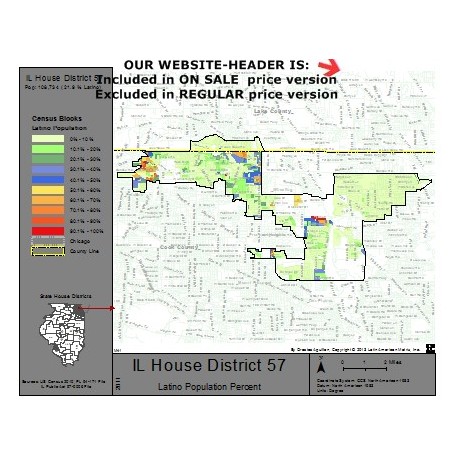 M41-IL House District 57, Latino Population Percentages, by Census Blocks, Census 2010