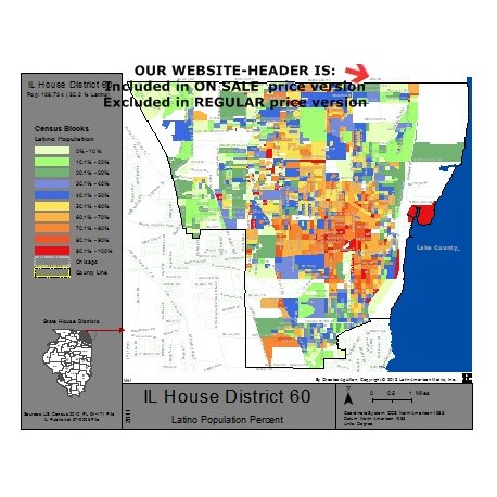 M41-IL House District 60, Latino Population Percentages, by Census Blocks, Census 2010