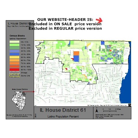 M41-IL House District 61, Latino Population Percentages, by Census Blocks, Census 2010