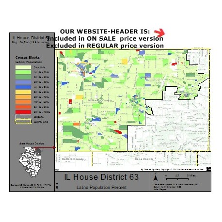 M41-IL House District 63, Latino Population Percentages, by Census Blocks, Census 2010