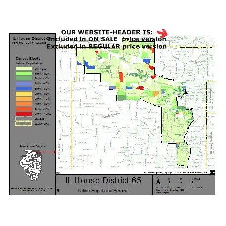 M41-IL House District 65, Latino Population Percentages, by Census Blocks, Census 2010