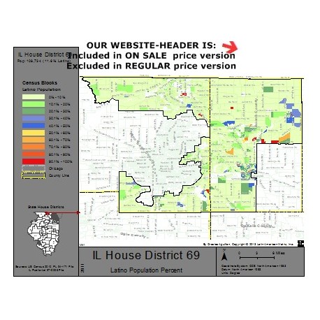 M41-IL House District 69, Latino Population Percentages, by Census Blocks, Census 2010