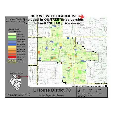 M41-IL House District 70, Latino Population Percentages, by Census Blocks, Census 2010